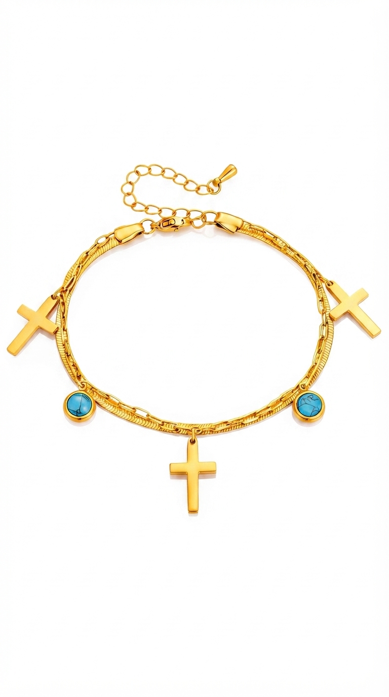 "Crosses" PVD Gold-Plated Stainless Steel Bracelet - Intensity