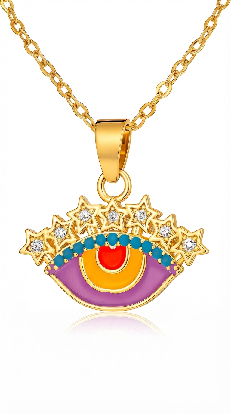 "Evil Eye" PVD Gold-Plated Brass Necklace - Crystallic