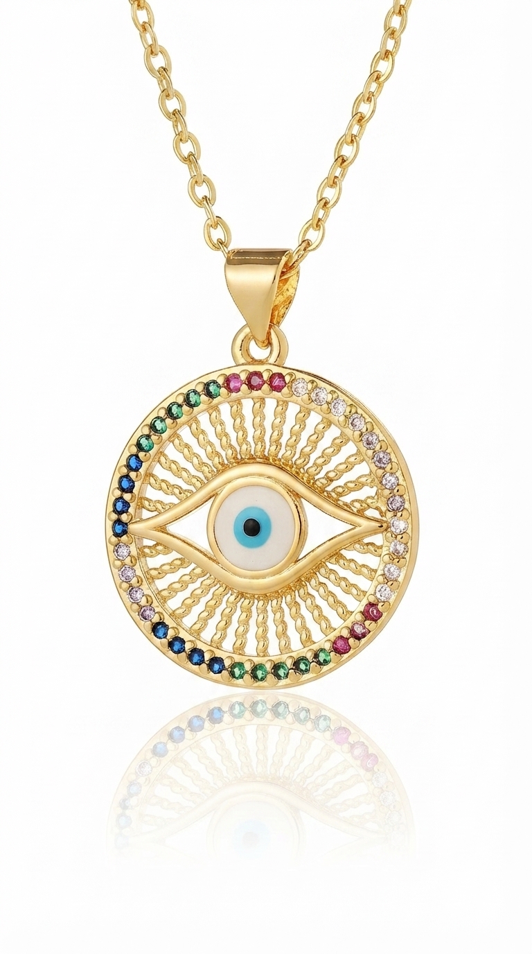 "Evil Eye" PVD Gold-Plated Brass Necklace - Crystallic