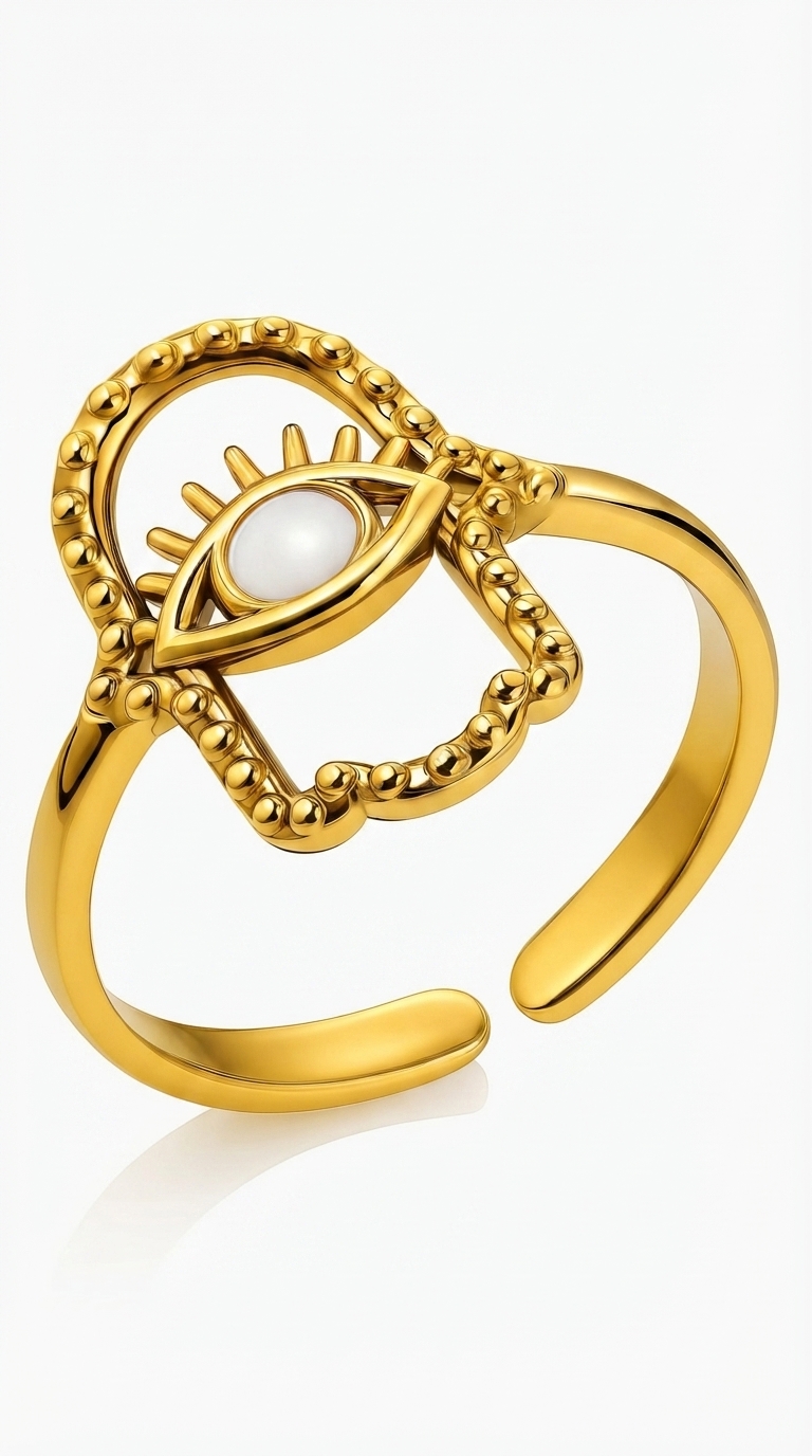 "Evil Eye" Ring, 18K Gold Plated Steel