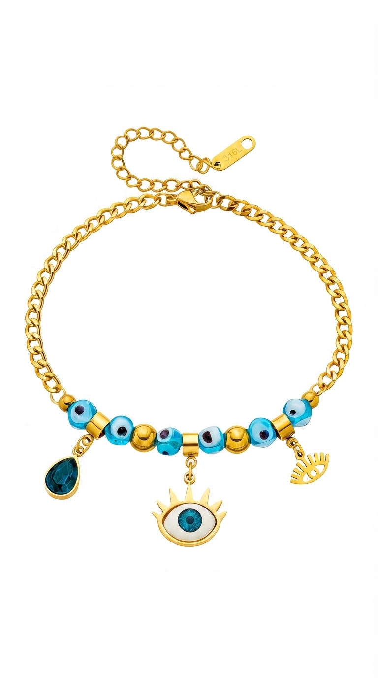 "Evil Eyes" Bracelet, 18K Gold Plated Steel