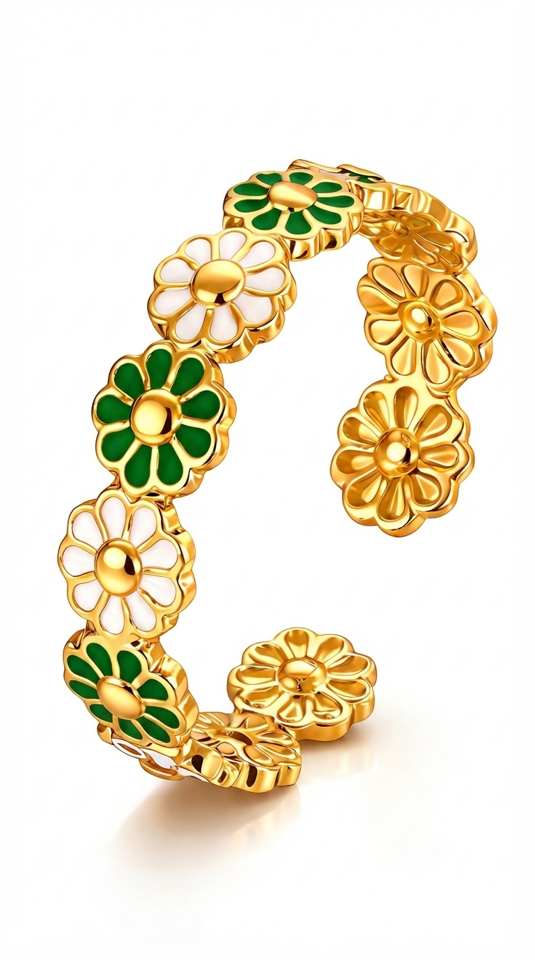 "Flower Meadow" Ring, 18K Gold Plated Steel