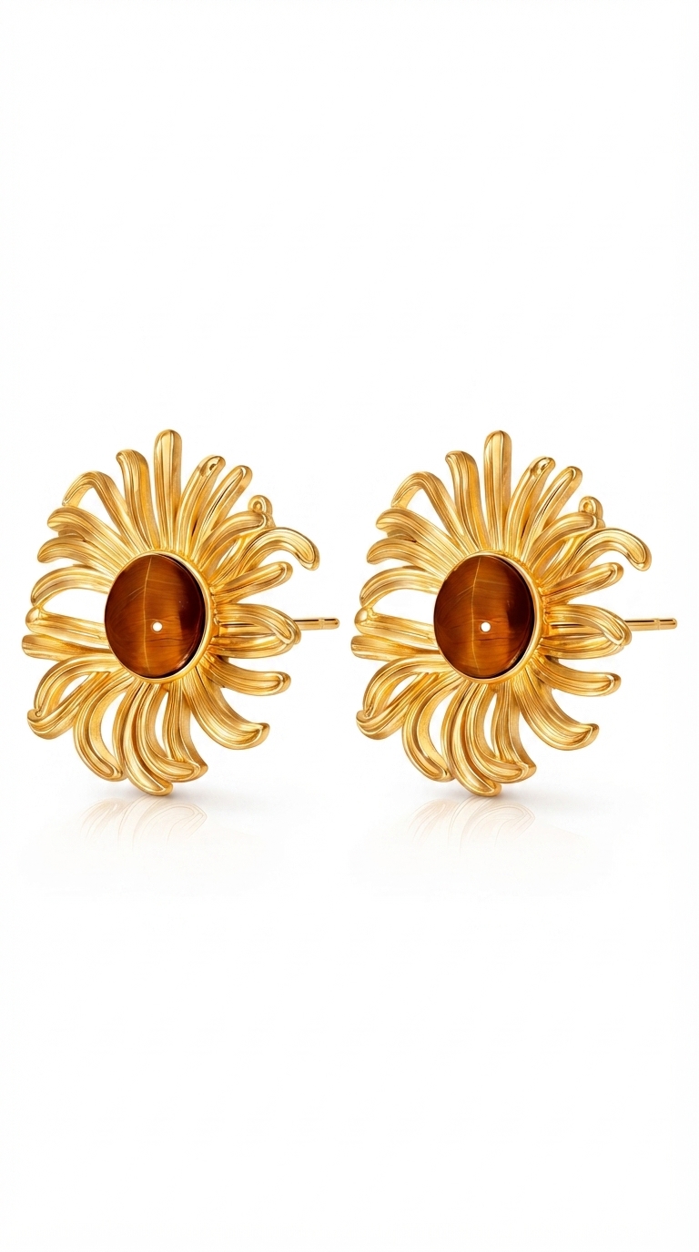 "Flowers" Earrings, 18K Gold Plated Steel