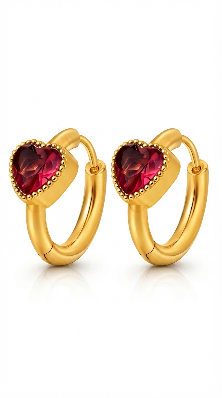 "Hearts" Earrings, 18K Gold Plated Steel