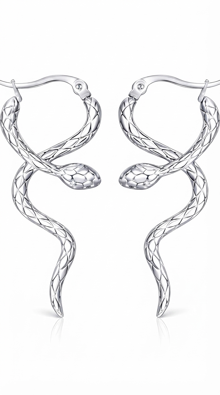 "Silver Snake" Earrings, Stainless Steel