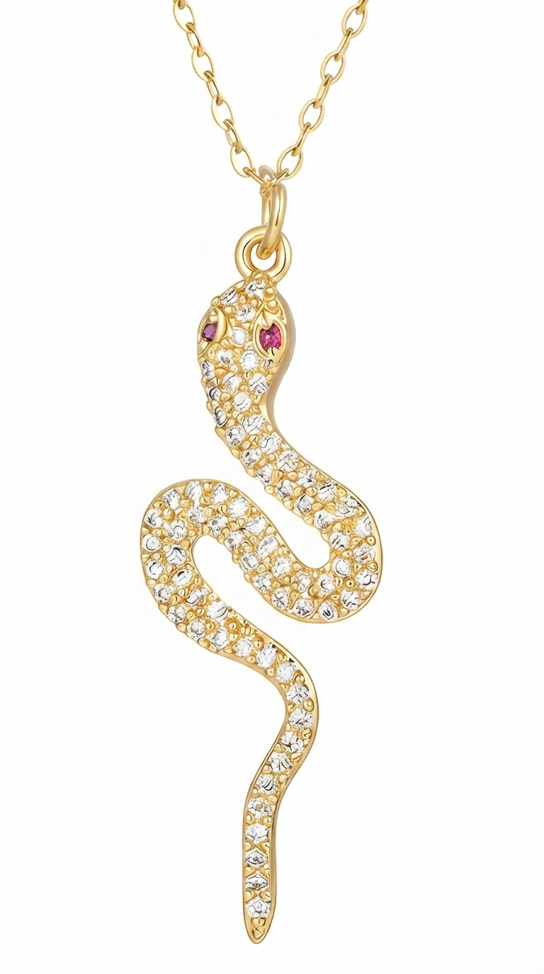 "Snake" PVD Gold-Plated Brass Necklace - Crystallic