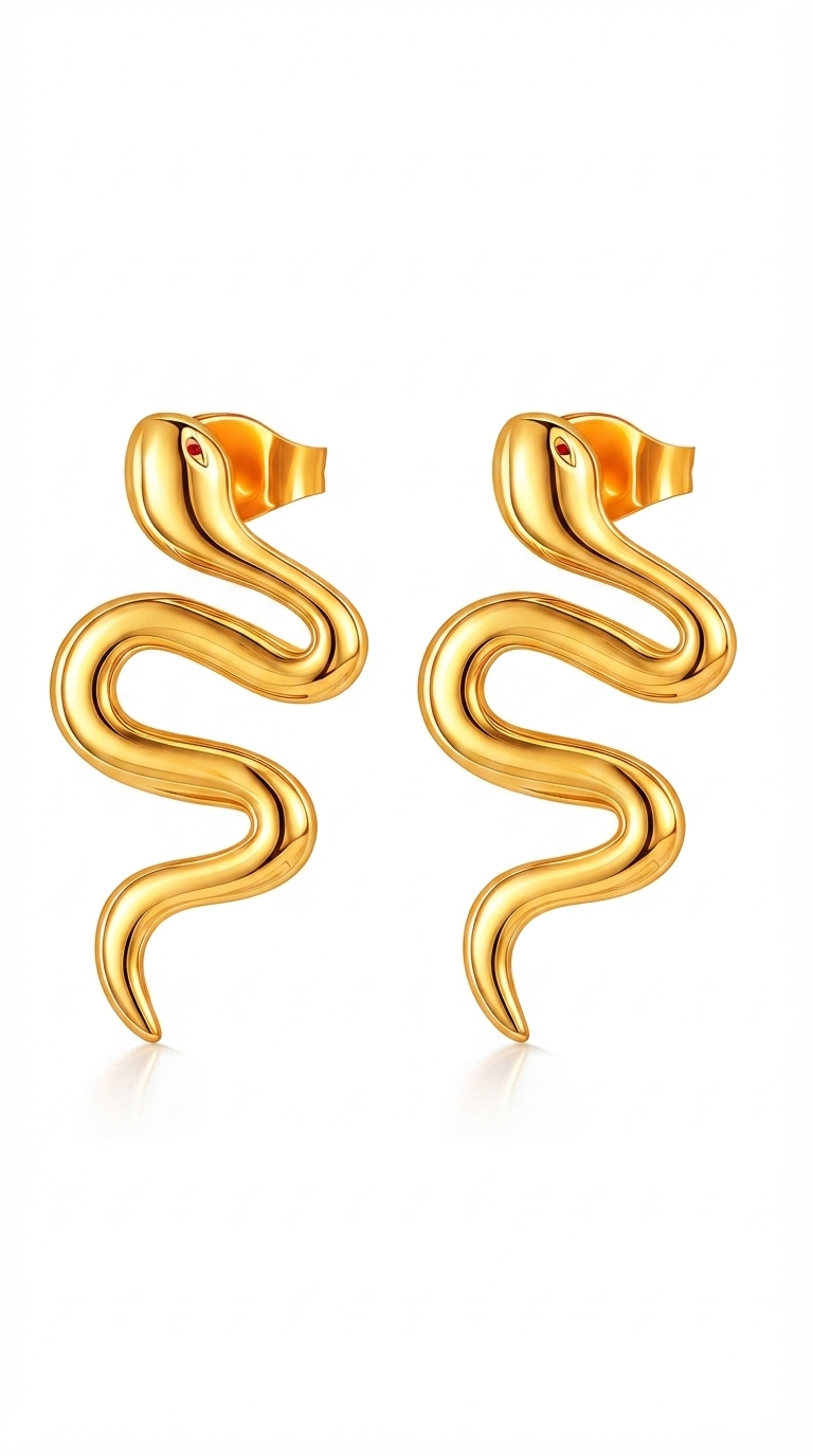 "Snakes" Earrings, 18K Gold Plated Steel