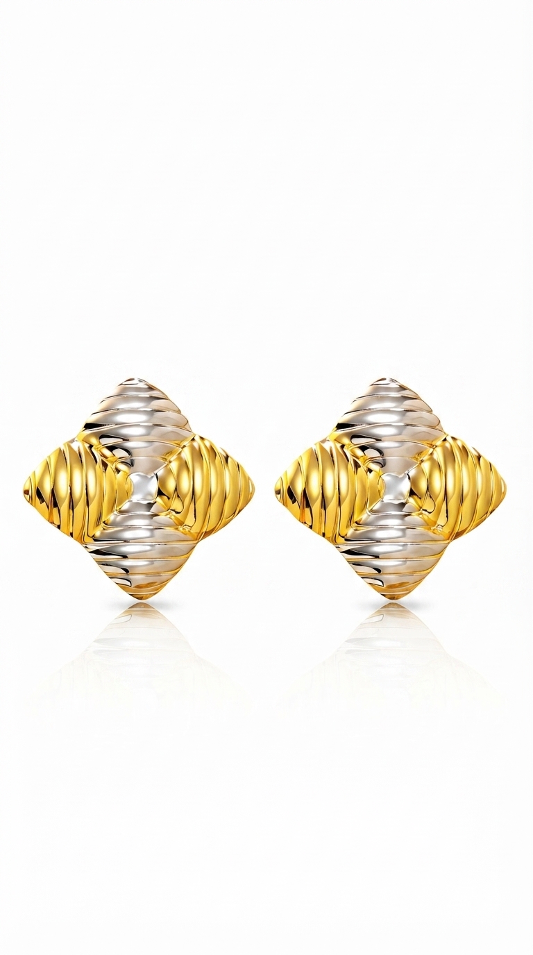 Earrings, 18K Gold Plated Steel + Enamel