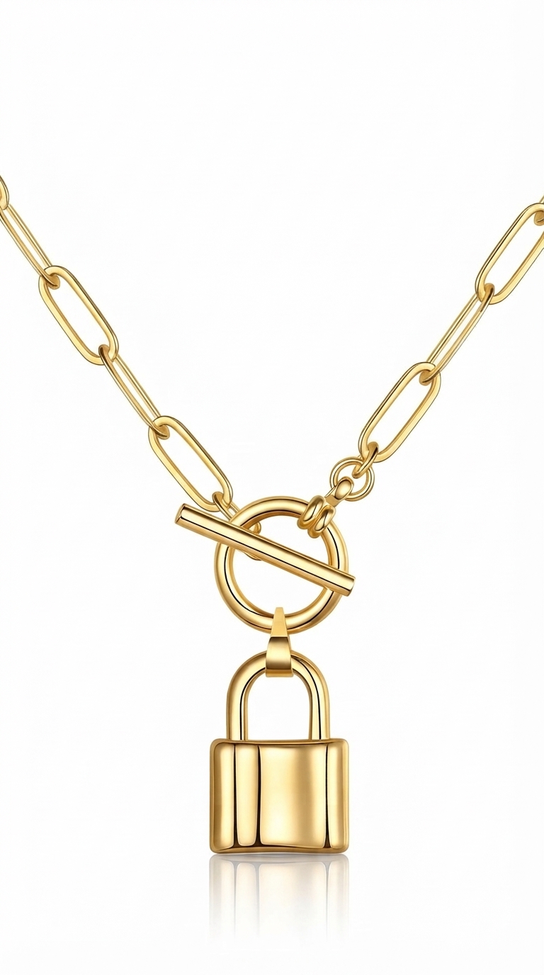"Lock" PVD Gold-Plated Stainless Steel Necklace - Intensity