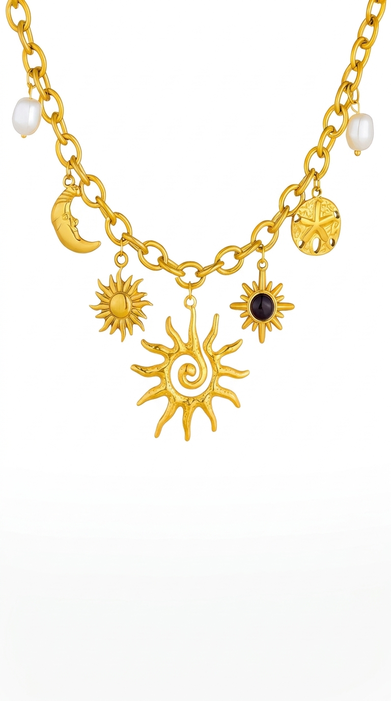 "Crescent And Sun" PVD Gold-Plated Steel Necklace - Intensity