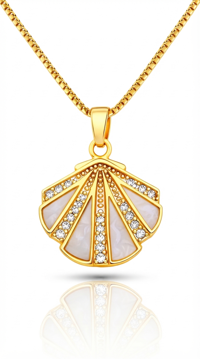 "Seashell" PVD Gold-Plated Brass Necklace - Crystallic