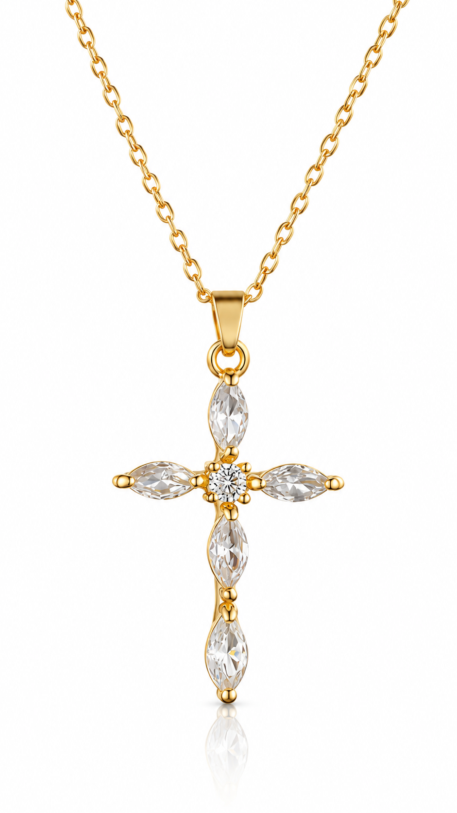 "Cross" PVD Gold-Plated Brass Necklace - Crystallic