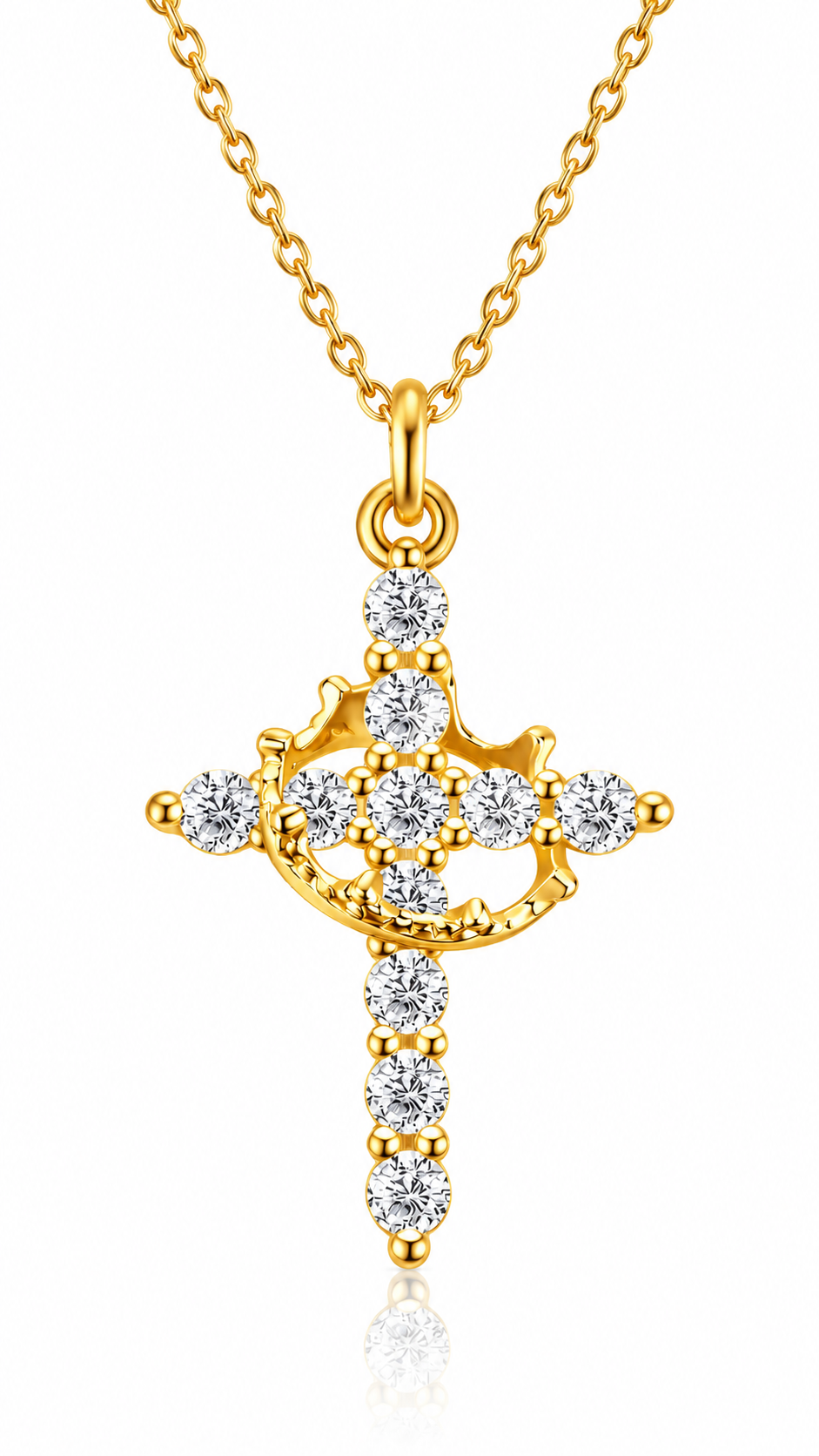 "Cross" PVD Gold-Plated Brass Necklace - Crystallic