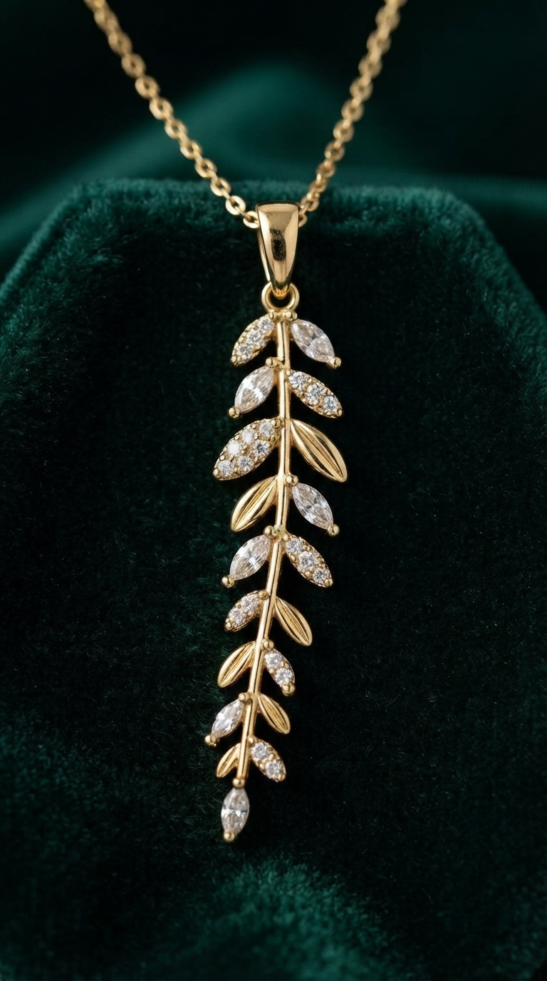 "Leaves" Necklace, 18K Gold Plated Steel