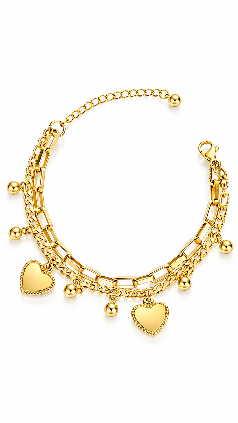 "Hearts" Bracelet, 18K Gold Plated Steel