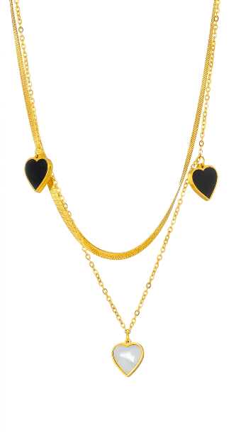 "Hearts" PVD Gold-Plated Steel Necklace - Intensity