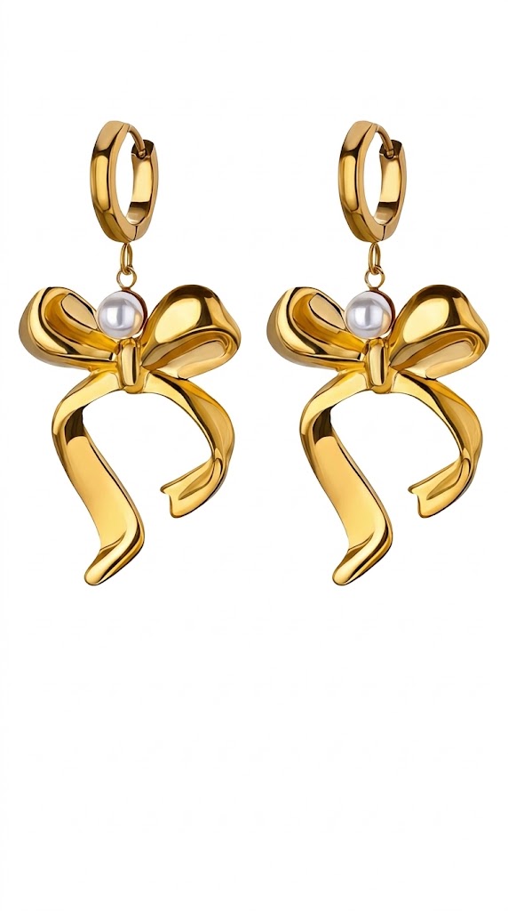 "Bows" Earrings, 18K Gold Plated Steel