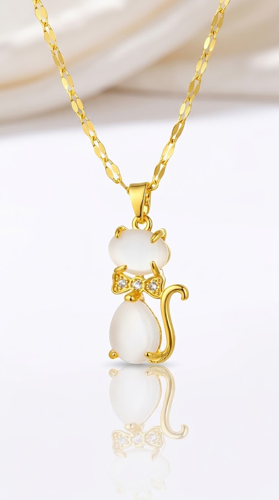 "Cat" PVD Gold-Plated Brass Necklace - Crystallic