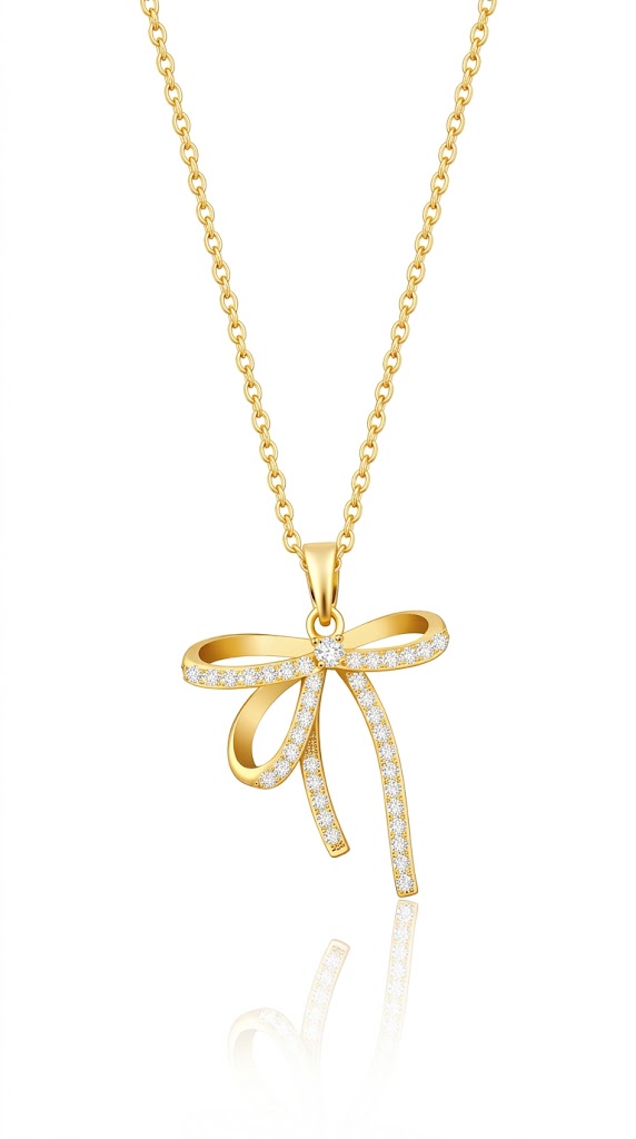 Bow" PVD Gold-Plated Brass Necklace - Crystallic