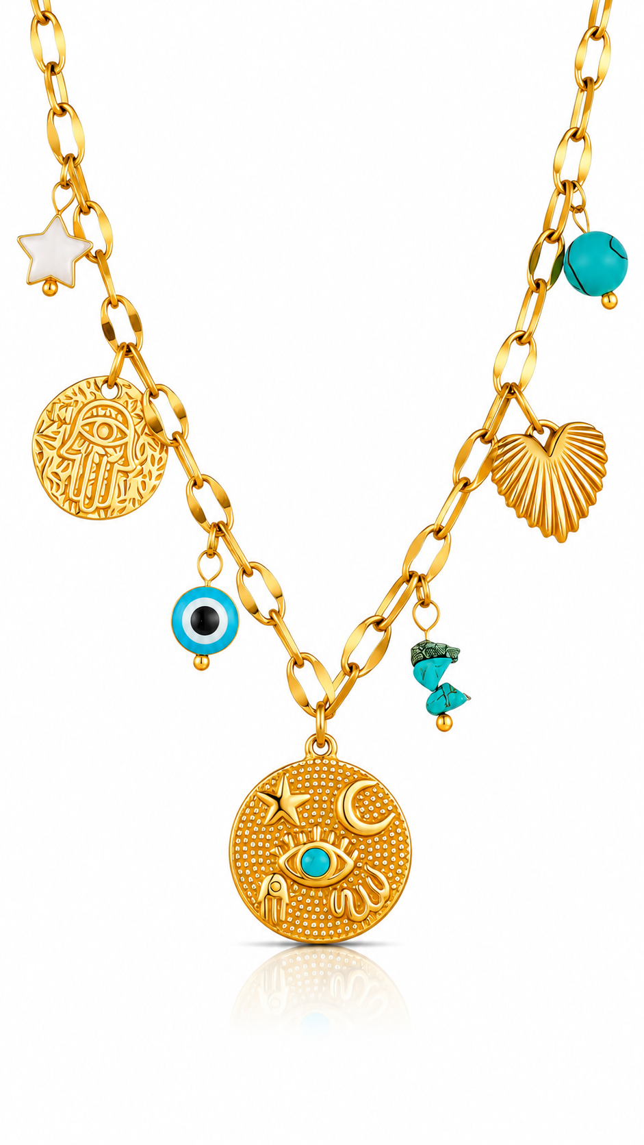 "Evil Eye" PVD Gold-Plated Steel Necklace - Intensity