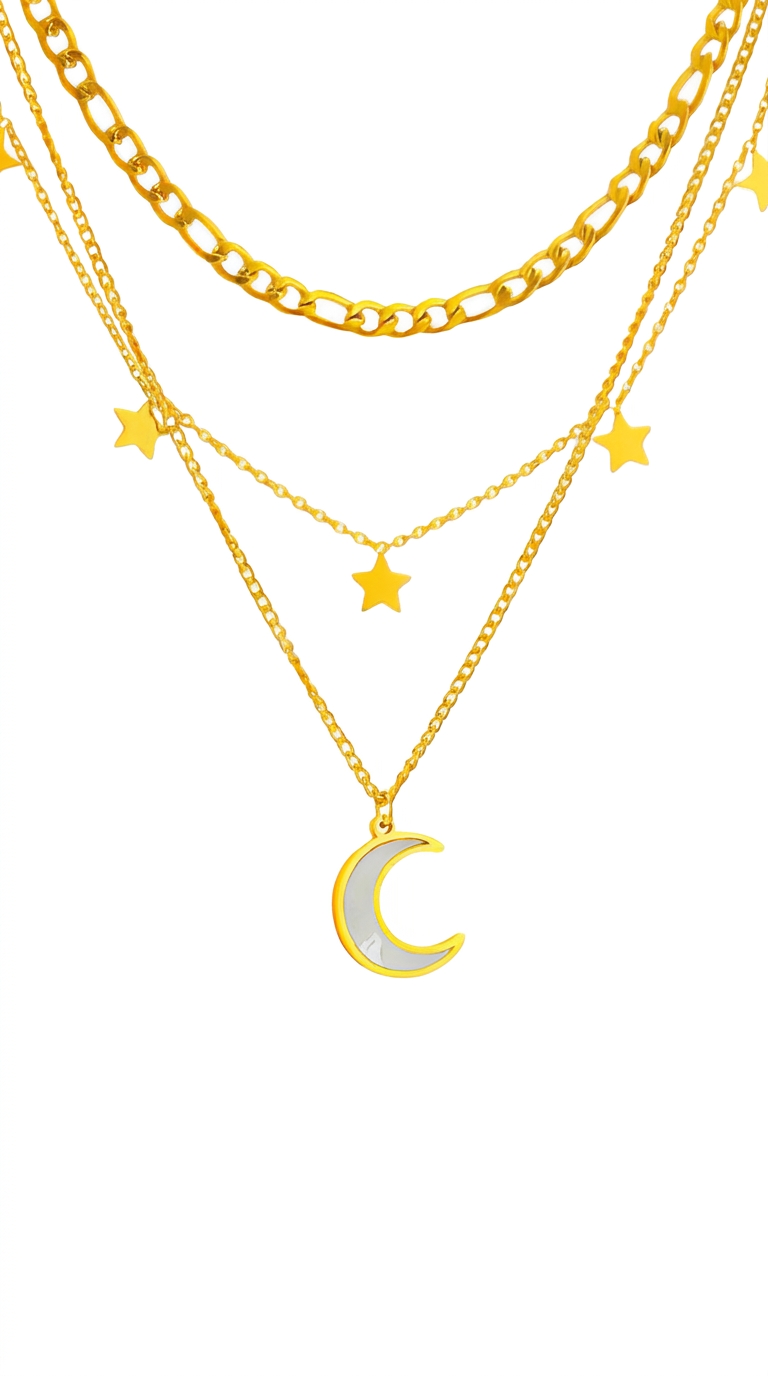 "Crescent And Star" PVD Gold-Plated Steel Necklace - Intensity
