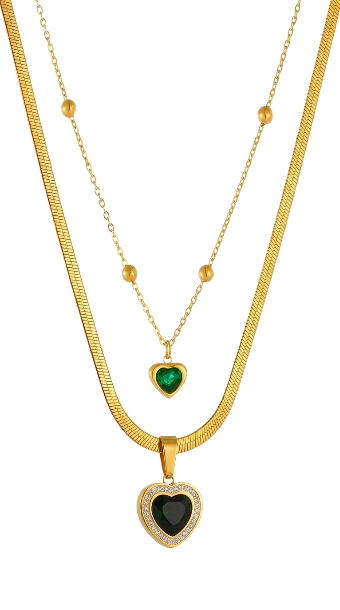 "Hearts" PVD Gold-Plated Steel Necklace - Intensity
