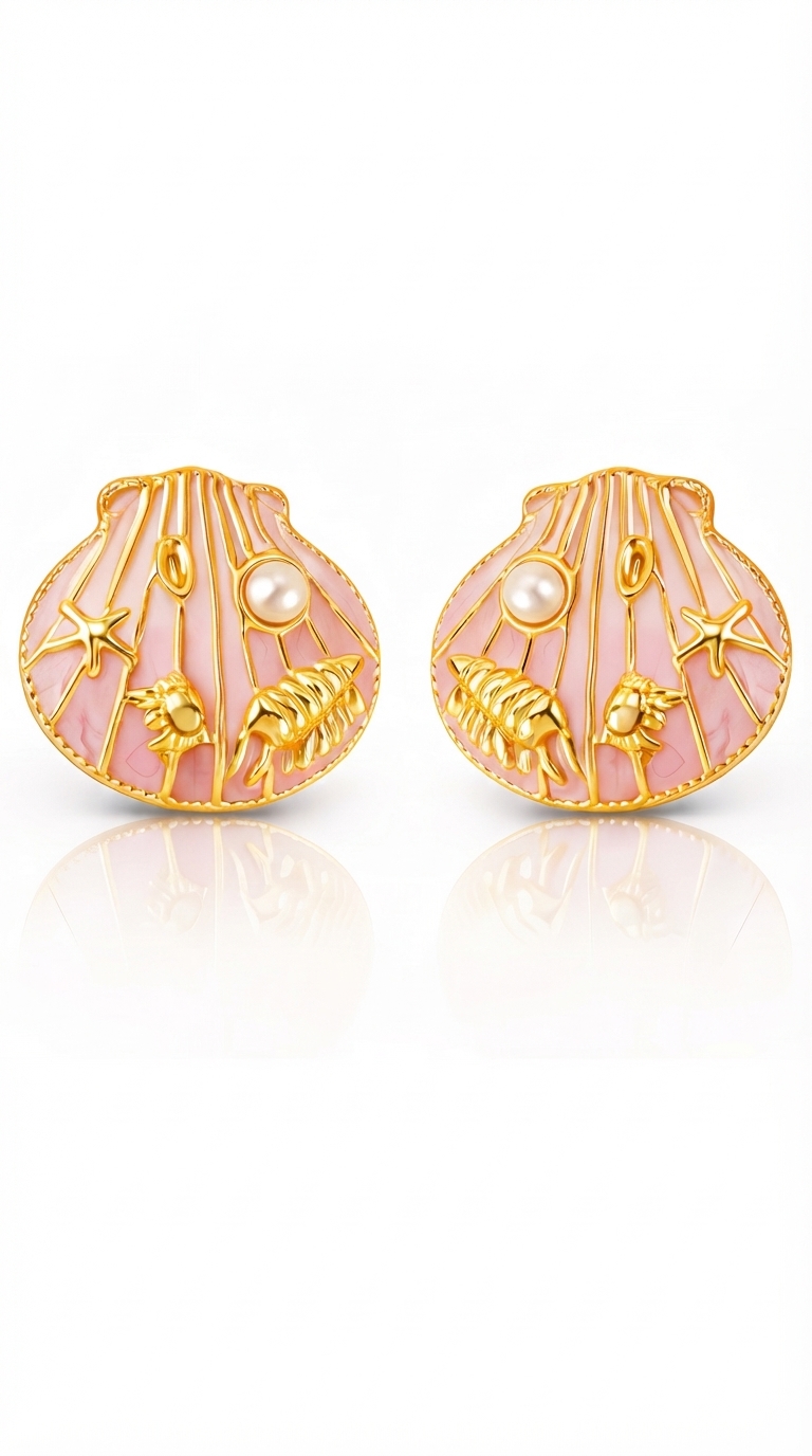"Starfish And Crabs And Lobsters" PVD Gold-Plated Steel Earrings - Intensity