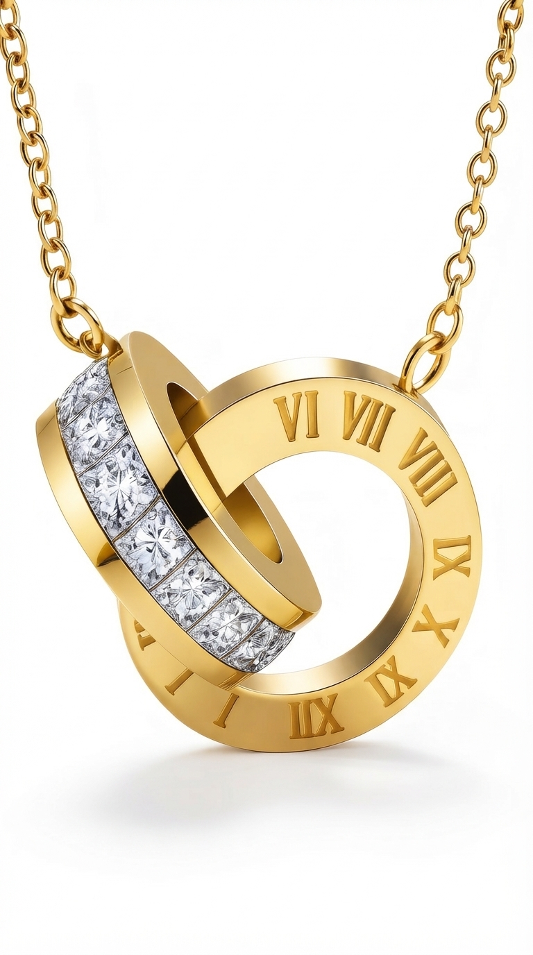 "Interlocking rings" PVD Gold-Plated Steel Necklace - Intensity